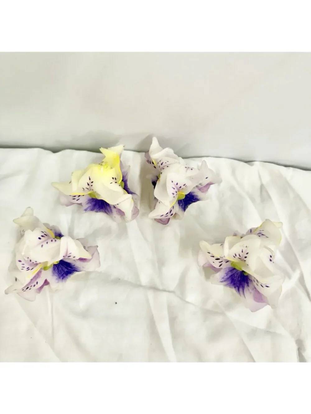 Vintage Handcrafted Cattleya Orchid Flower Candles Hand Painted Purple Lot of 4